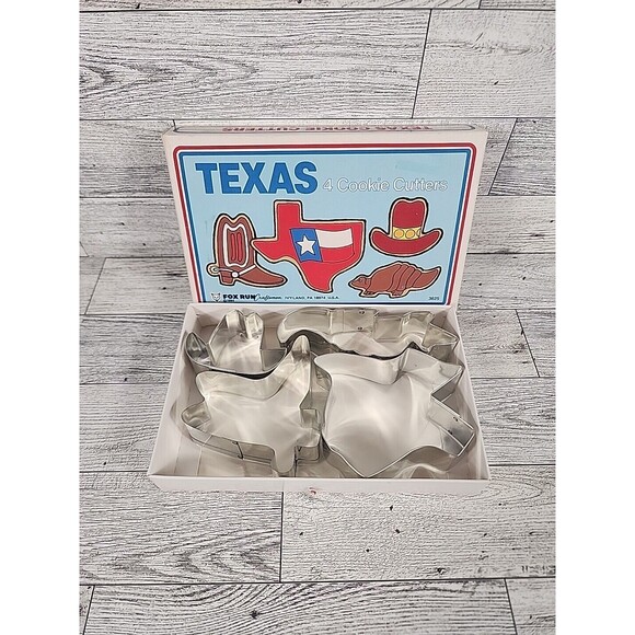 Vintage Metal TEXAS Cookie Cutters 1984 Fox Run State Boot Cowboy Hat Armadillo - Picture 3 of 5